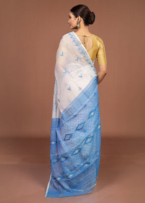 Blue Jamdani Cotton Saree Without Blouse Piece