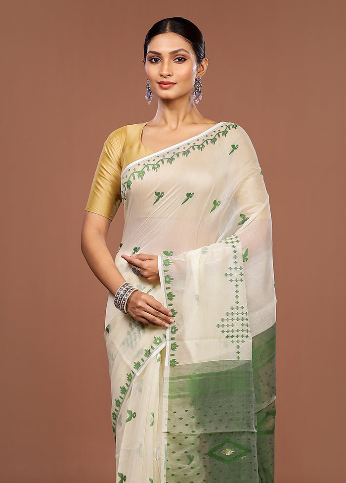 Green Jamdani Cotton Saree Without Blouse Piece