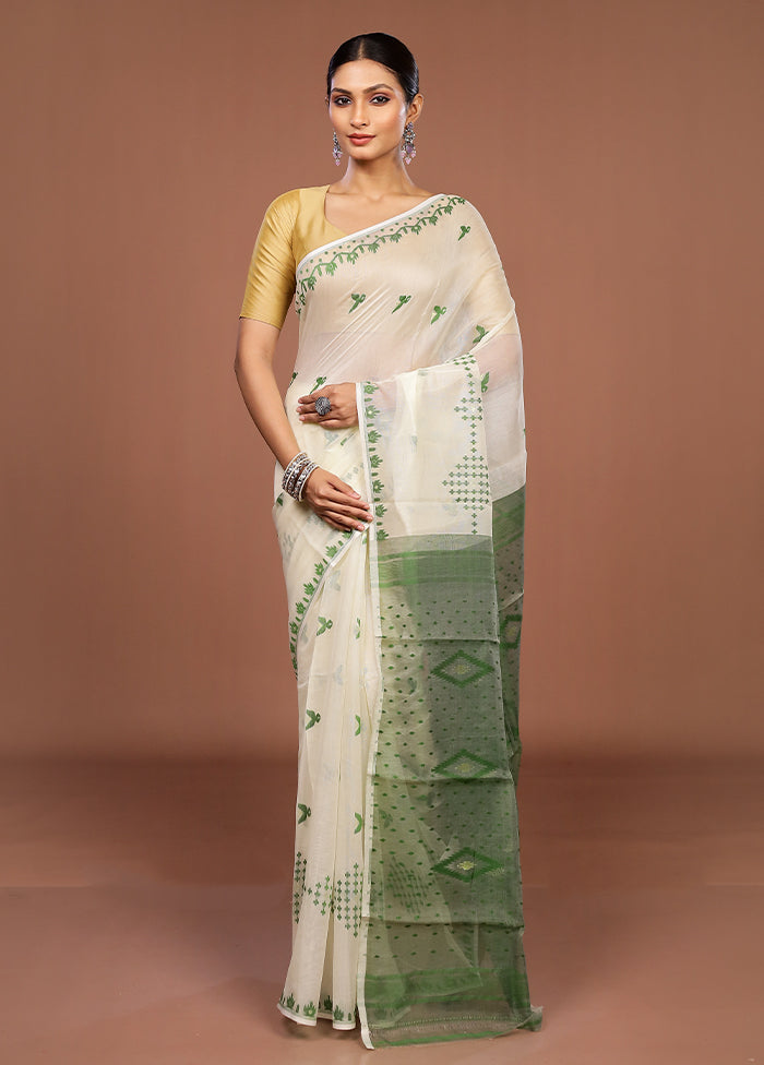 Green Jamdani Cotton Saree Without Blouse Piece