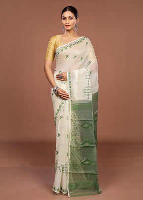 Green Jamdani Cotton Saree Without Blouse Piece