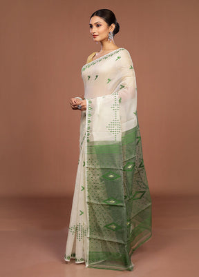 Green Jamdani Cotton Saree Without Blouse Piece