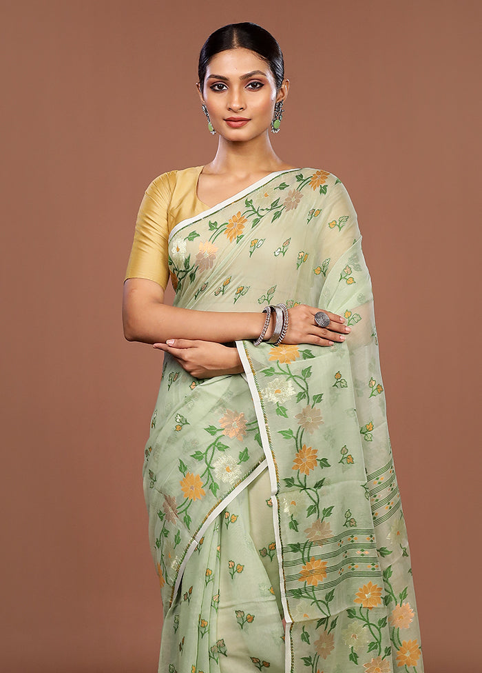 Green Jamdani Cotton Saree Without Blouse Piece