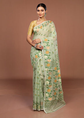 Green Jamdani Cotton Saree Without Blouse Piece