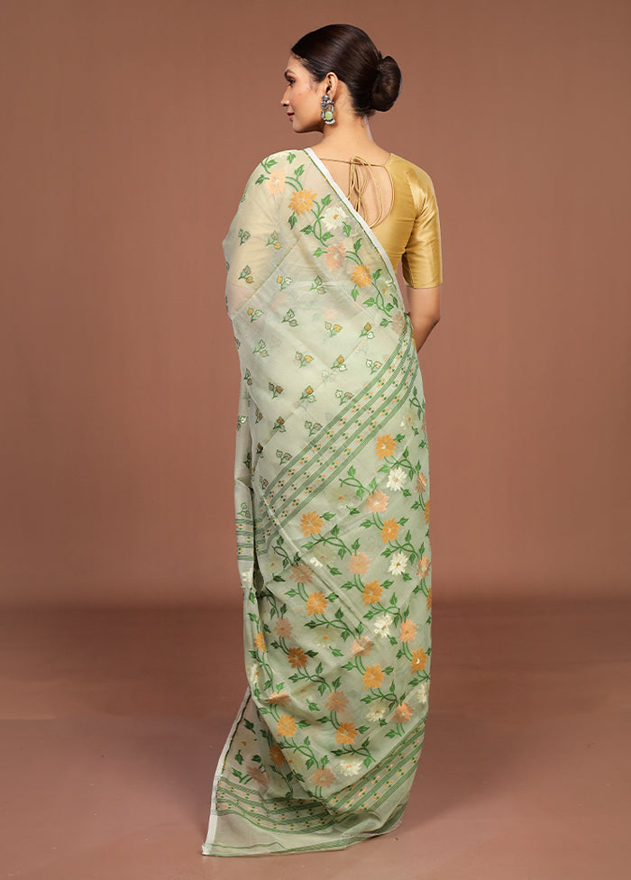 Green Jamdani Cotton Saree Without Blouse Piece