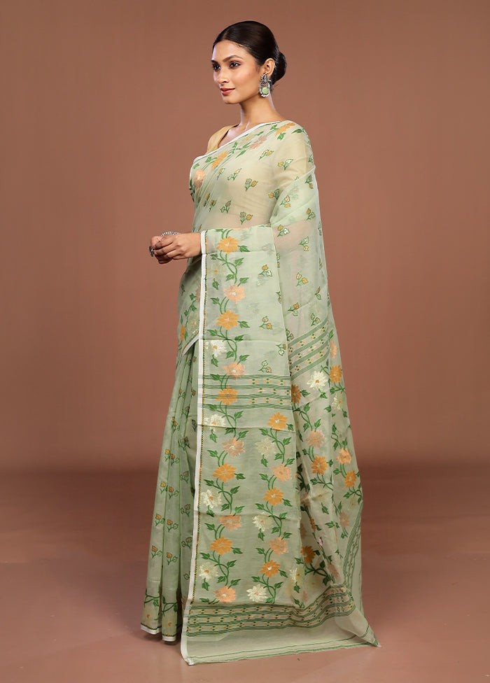 Green Jamdani Cotton Saree Without Blouse Piece
