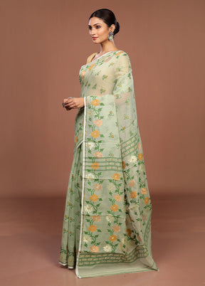 Green Jamdani Cotton Saree Without Blouse Piece