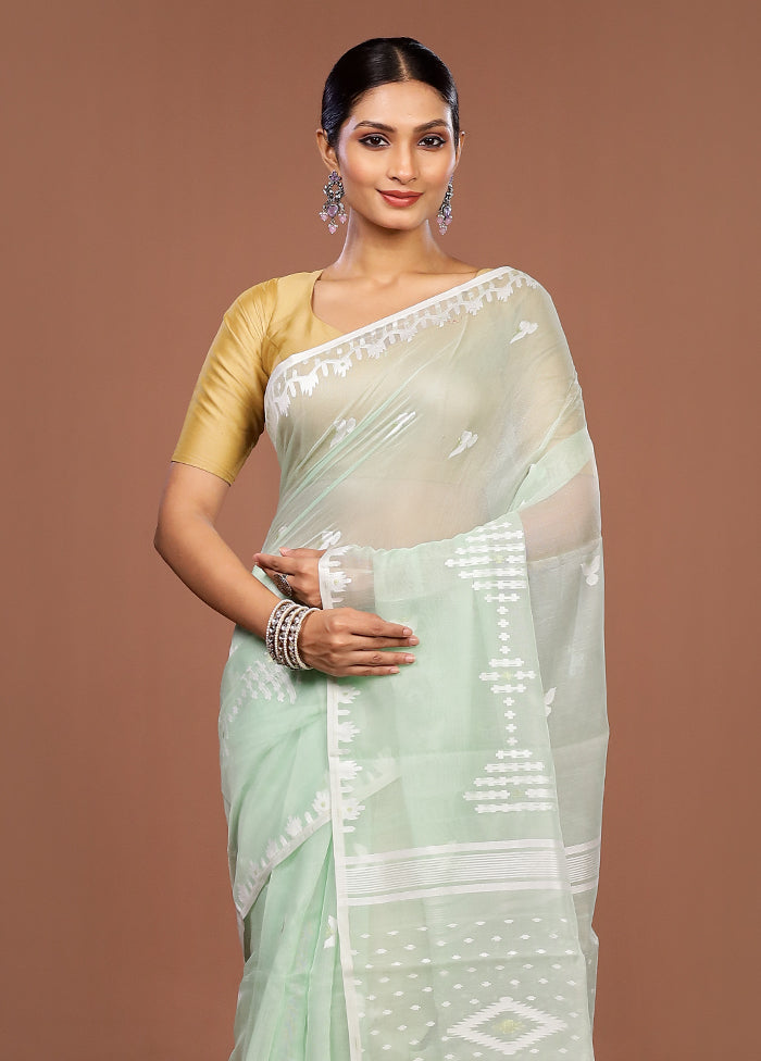 Green Jamdani Cotton Saree Without Blouse Piece