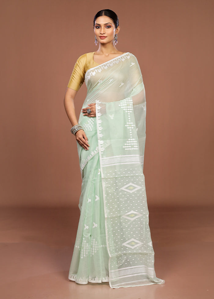 Green Jamdani Cotton Saree Without Blouse Piece
