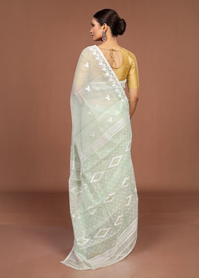 Green Jamdani Cotton Saree Without Blouse Piece