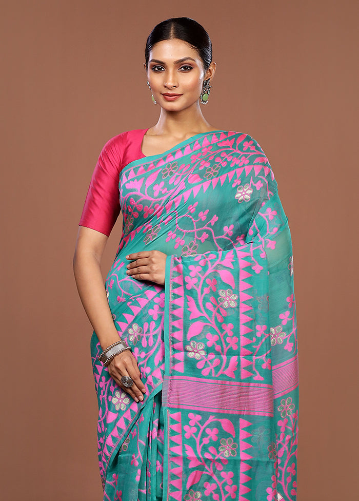 Green Jamdani Cotton Saree Without Blouse Piece