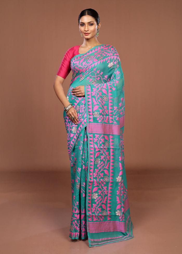 Green Jamdani Cotton Saree Without Blouse Piece