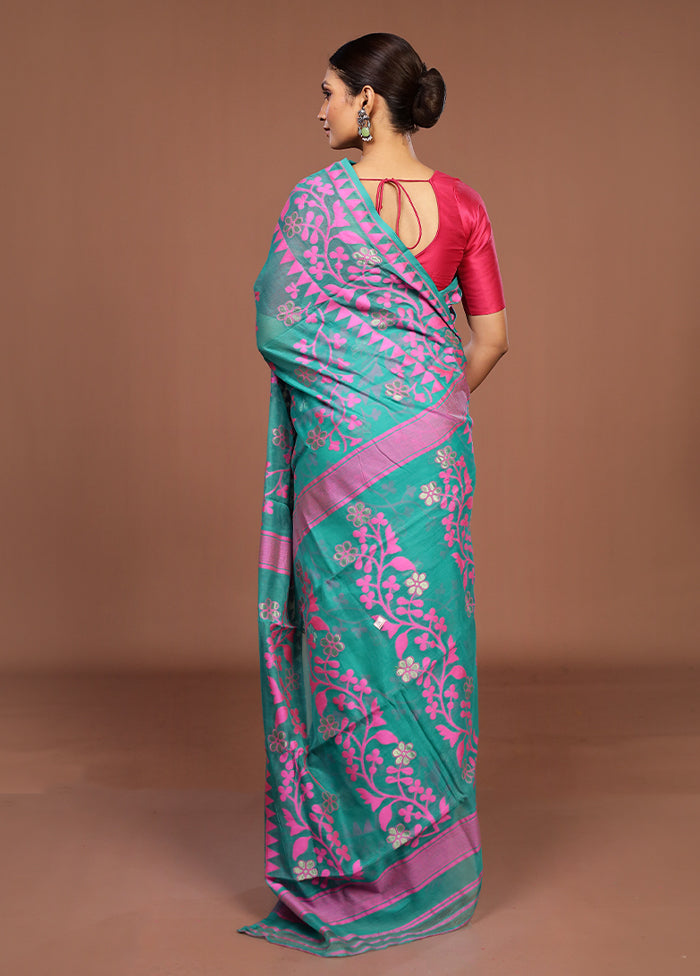 Green Jamdani Cotton Saree Without Blouse Piece