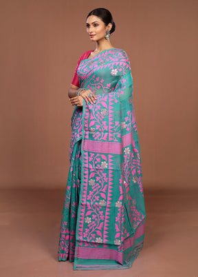 Green Jamdani Cotton Saree Without Blouse Piece