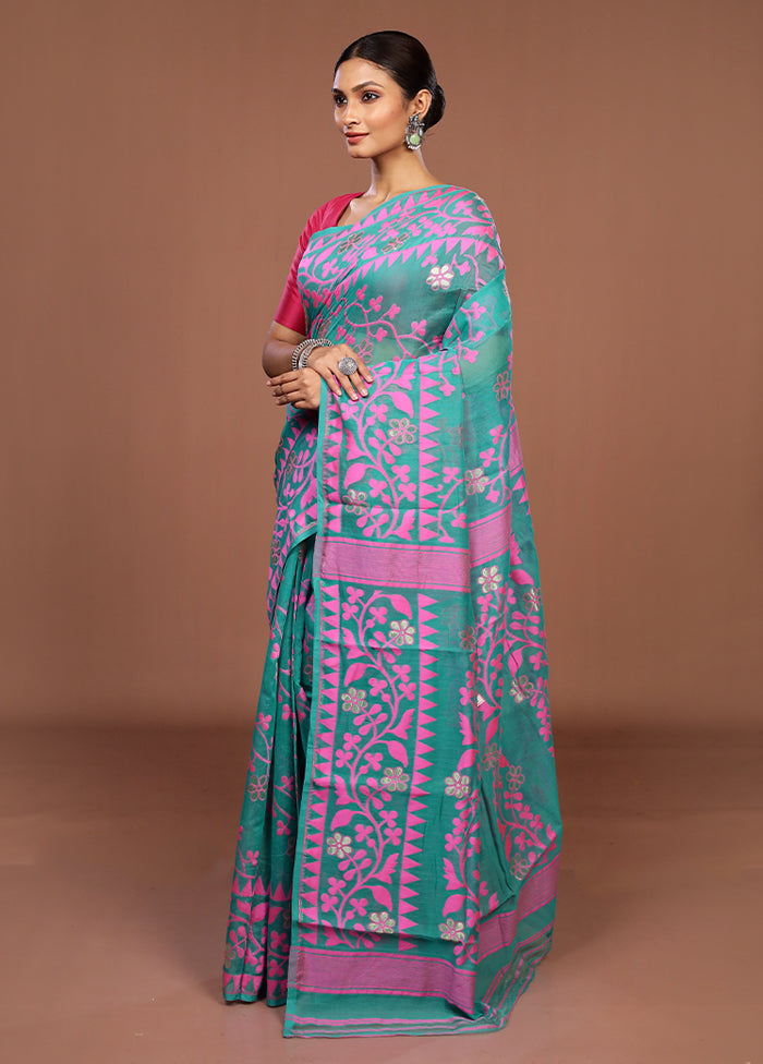 Green Jamdani Cotton Saree Without Blouse Piece