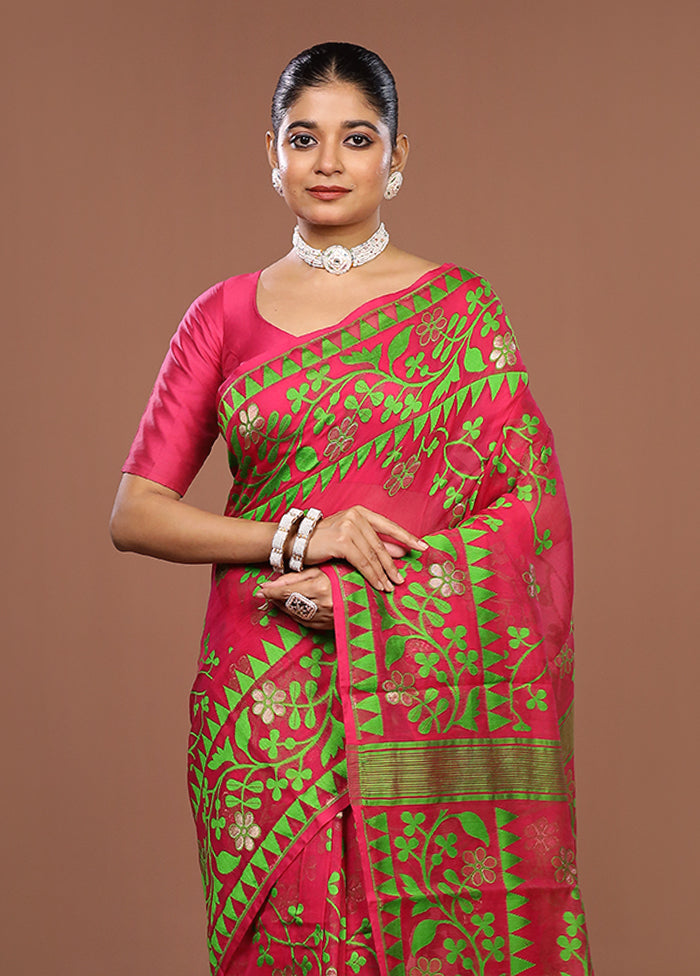Pink Jamdani Cotton Saree Without Blouse Piece