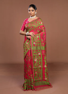 Pink Jamdani Cotton Saree Without Blouse Piece