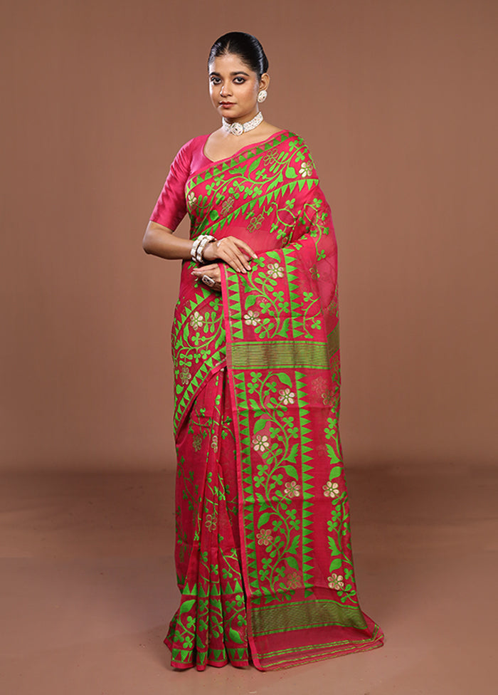 Pink Jamdani Cotton Saree Without Blouse Piece
