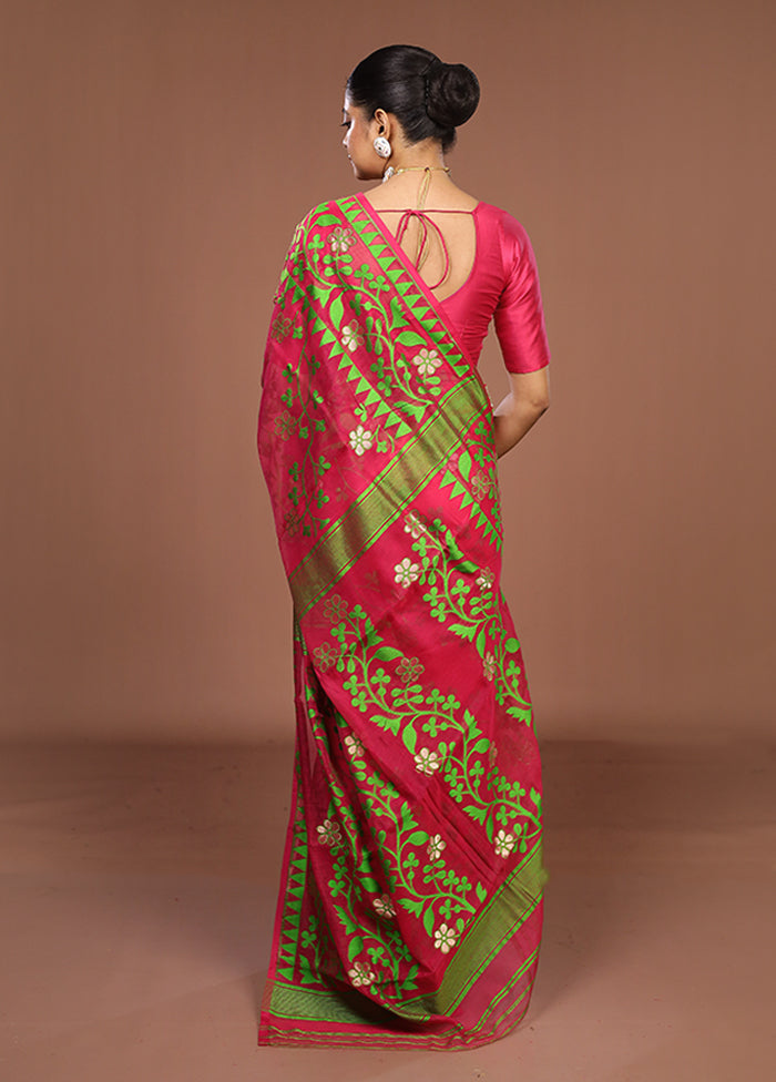 Pink Jamdani Cotton Saree Without Blouse Piece