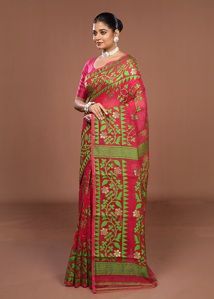 Pink Jamdani Cotton Saree Without Blouse Piece