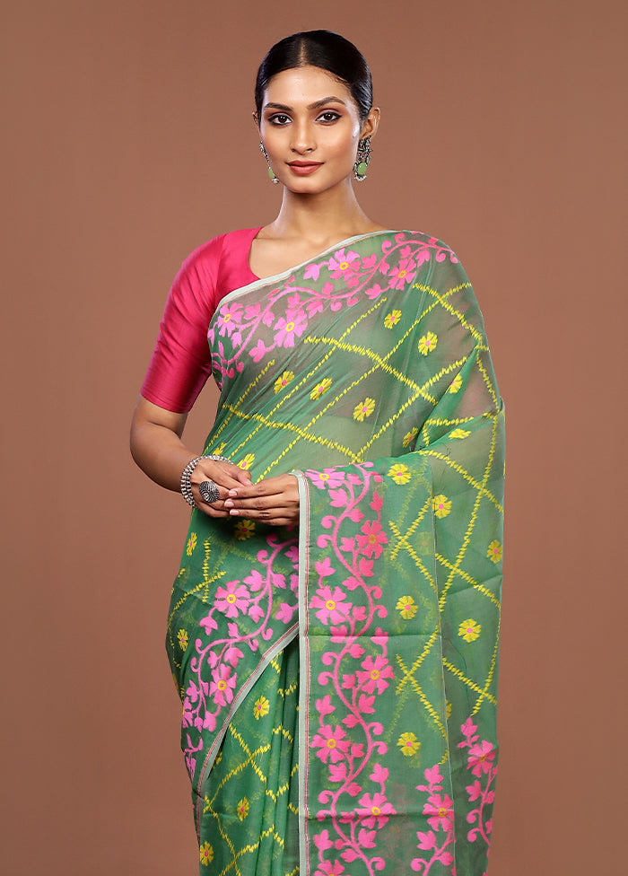 Green Jamdani Cotton Saree Without Blouse Piece