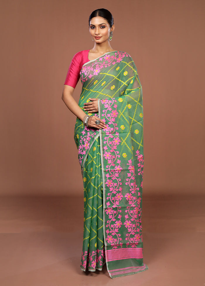 Green Jamdani Cotton Saree Without Blouse Piece