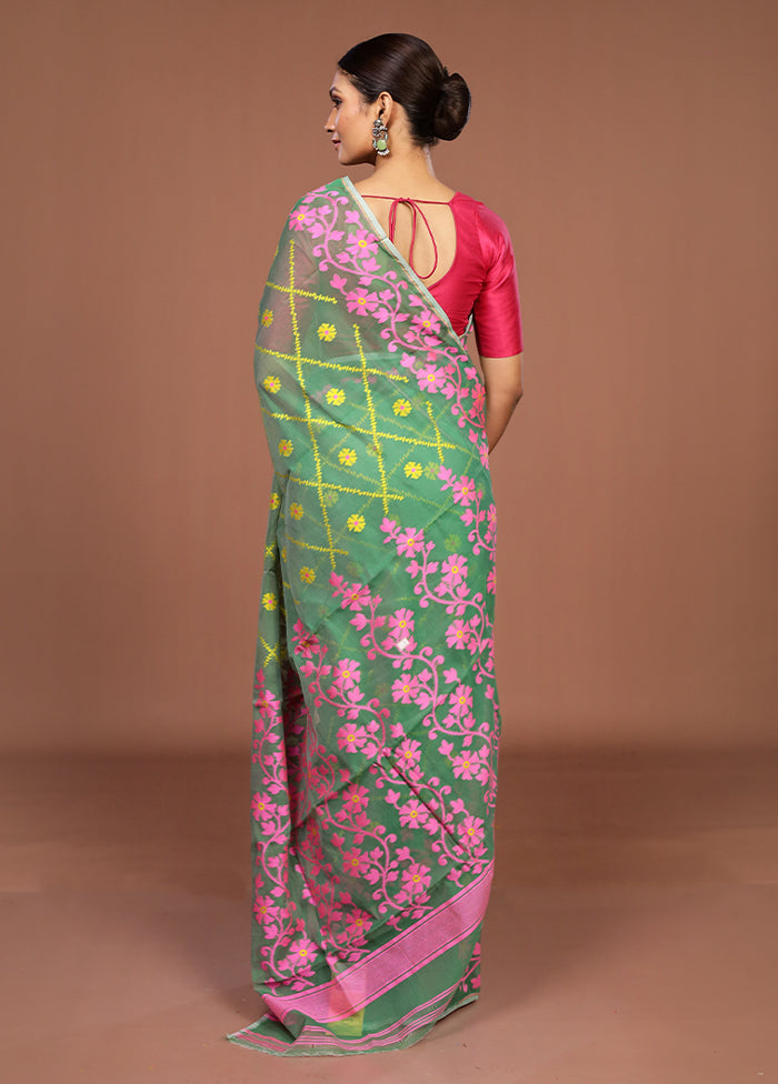 Green Jamdani Cotton Saree Without Blouse Piece