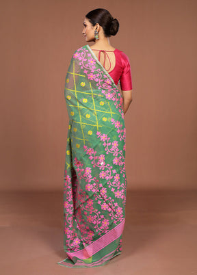 Green Jamdani Cotton Saree Without Blouse Piece