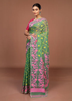Green Jamdani Cotton Saree Without Blouse Piece