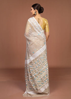 Grey Jamdani Cotton Saree Without Blouse Piece