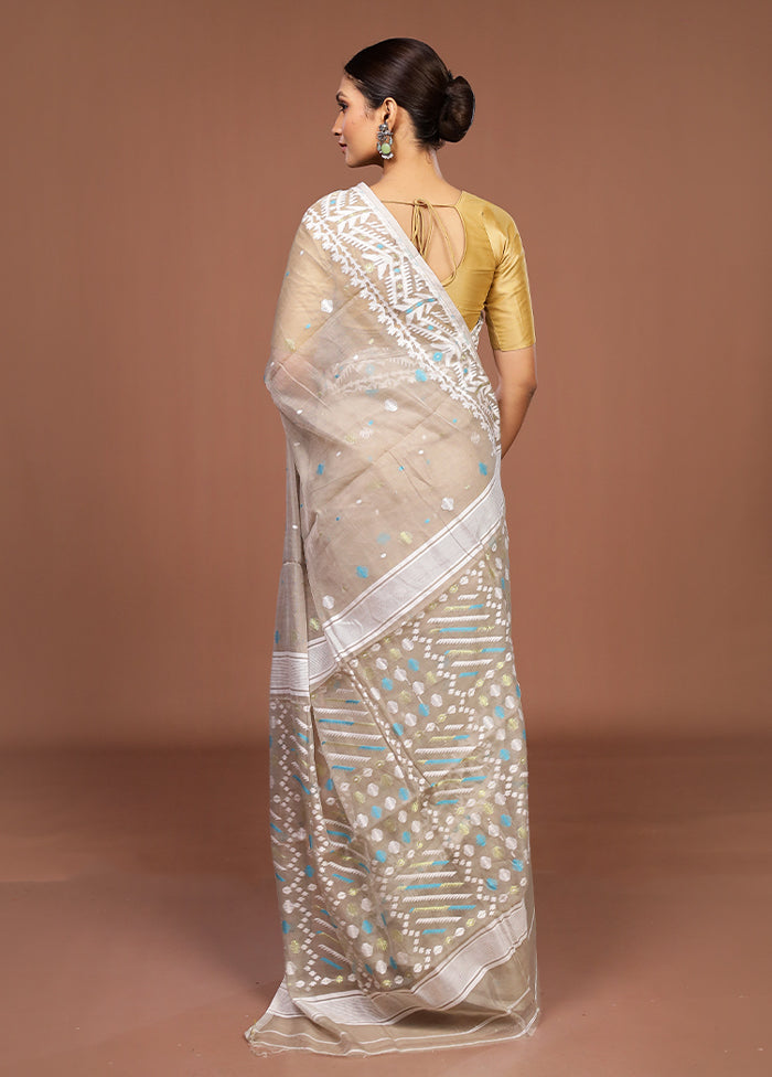 Grey Jamdani Cotton Saree Without Blouse Piece