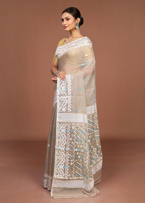 Grey Jamdani Cotton Saree Without Blouse Piece