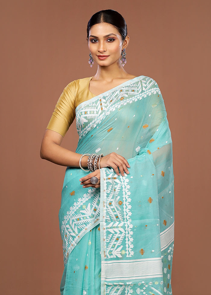 Green Jamdani Cotton Saree Without Blouse Piece