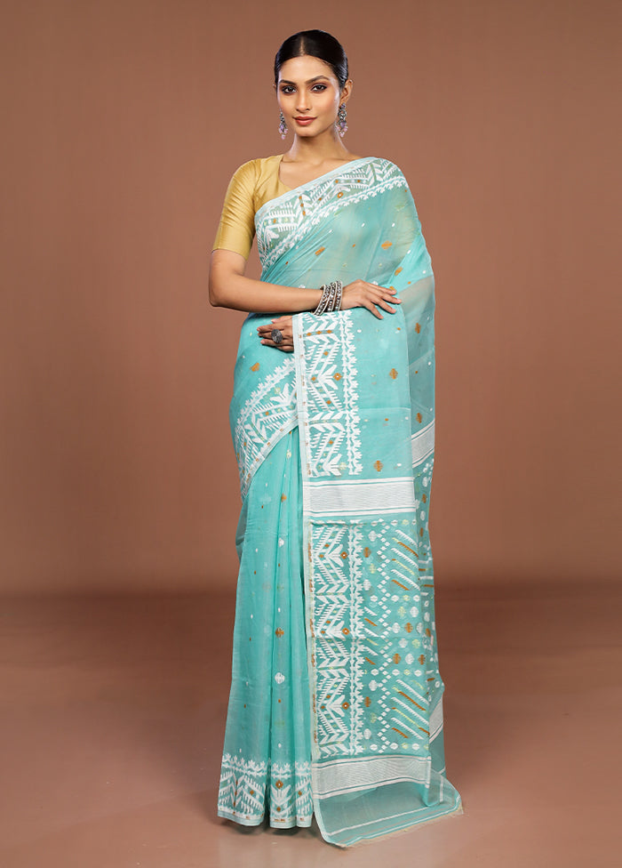 Green Jamdani Cotton Saree Without Blouse Piece