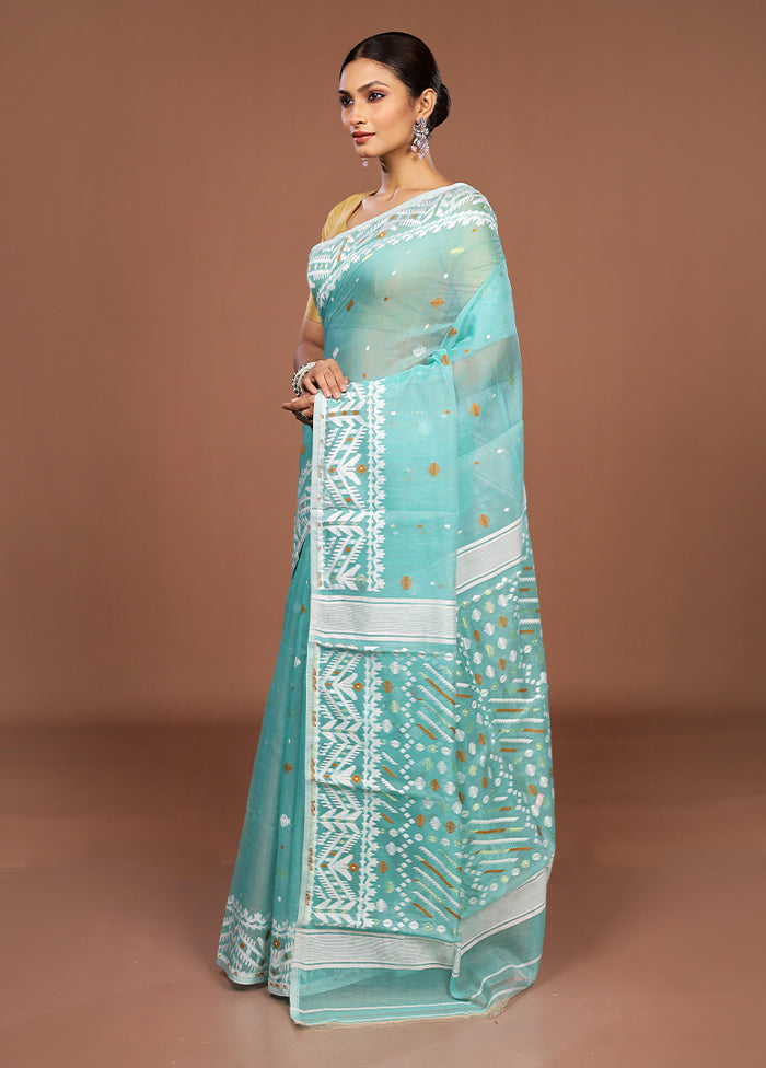 Green Jamdani Cotton Saree Without Blouse Piece