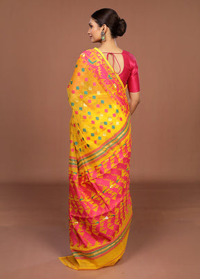 Yellow Jamdani Cotton Saree Without Blouse Piece