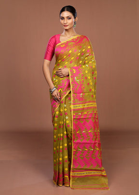 Green Jamdani Cotton Saree Without Blouse Piece