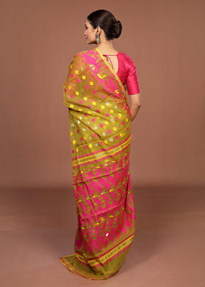 Green Jamdani Cotton Saree Without Blouse Piece