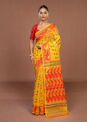 Yellow Jamdani Cotton Saree Without Blouse Piece
