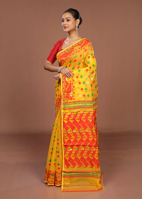 Yellow Jamdani Cotton Saree Without Blouse Piece