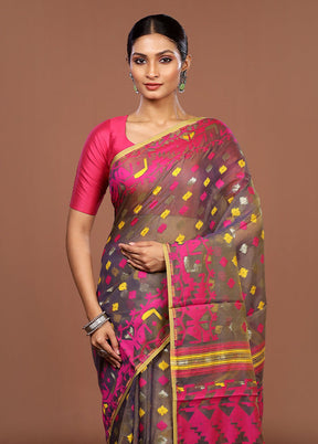Blue Jamdani Cotton Saree Without Blouse Piece
