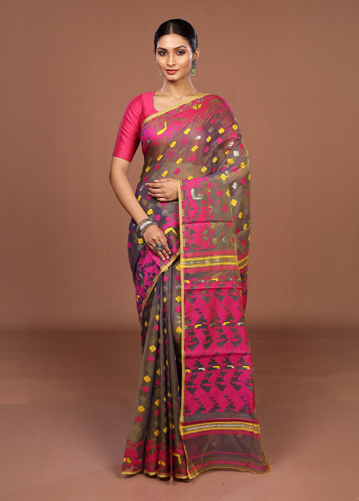 Blue Jamdani Cotton Saree Without Blouse Piece
