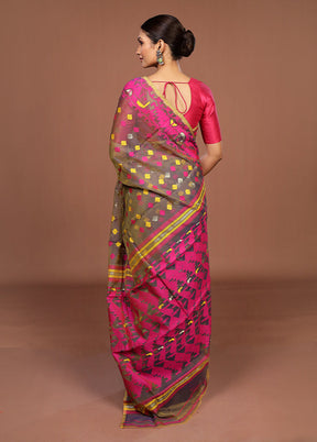 Blue Jamdani Cotton Saree Without Blouse Piece