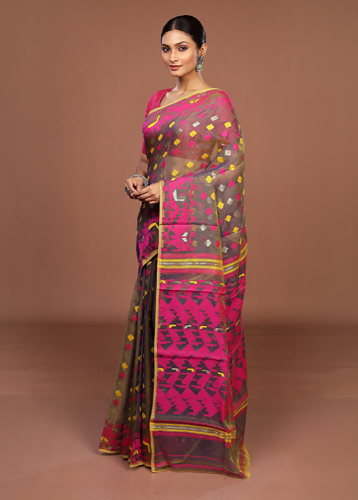 Blue Jamdani Cotton Saree Without Blouse Piece