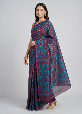 Purple Jamdani Cotton Saree Without Blouse Piece