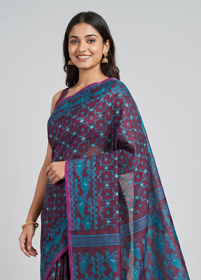 Purple Jamdani Cotton Saree Without Blouse Piece