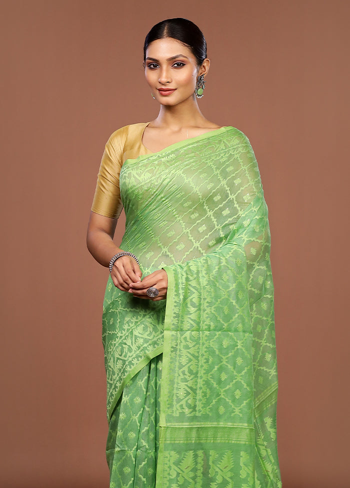 Green Jamdani Cotton Saree Without Blouse Piece