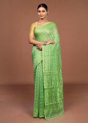 Green Jamdani Cotton Saree Without Blouse Piece