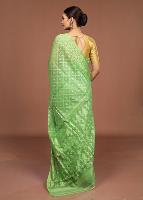 Green Jamdani Cotton Saree Without Blouse Piece