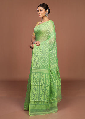 Green Jamdani Cotton Saree Without Blouse Piece