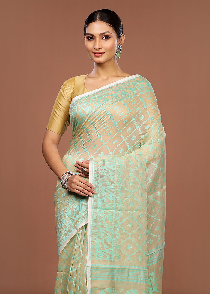 Cream Jamdani Cotton Saree Without Blouse Piece